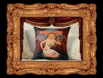 Get your souvenirs of the International Burlesque Circus - the Beastilicious Halloween edition. Pillows and cushion covrs, stickers, magnets, phone cases, burlesque apparel, beautiful home and living pin-up girl gifts with the colourful vintage circus design.