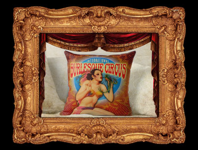 Get your souvenirs of the International Burlesque Circus - the Birds of Paradise edition. Pillows and cushion covrs, stickers, magnets, phone cases, burlesque apparel, beautiful home and living pin-up girl gifts with the colourful vintage circus design.