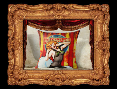Get your souvenirs of the International Burlesque Circus - the Monsters in Pyjamas Halloween edition. Pillows and cushion covrs, stickers, magnets, phone cases, burlesque apparel, beautiful home and living pin-up girl gifts with the colourful vintage circus design.